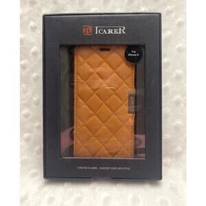 iCarer Brown Quilted Leather Flip Wallet Case for iPhone 6-NEW, SEALED